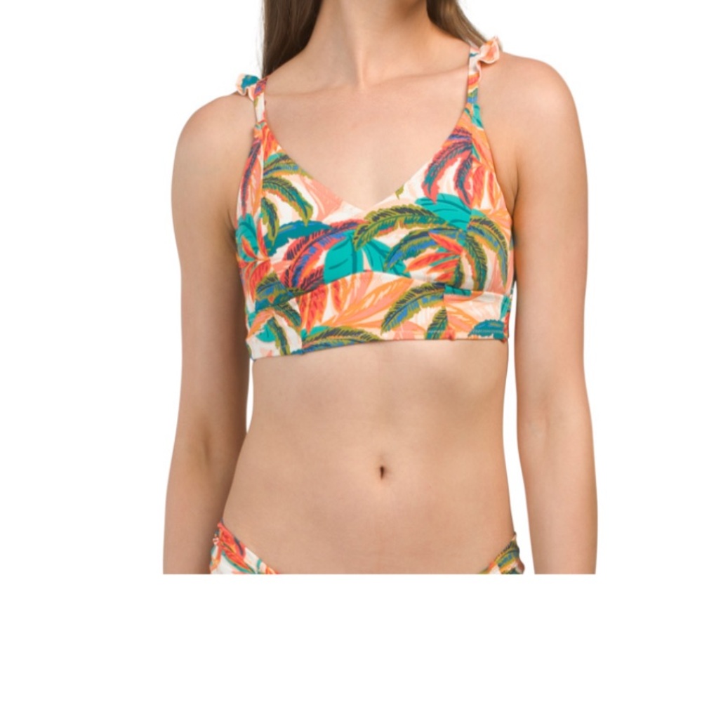 Jessica Simpson longline ruffle strap swim top